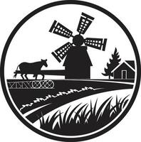 rustikal Charme schwarz Vektor Logo zum Bauernhaus Landschaft Oase landwirtschaftlich Bauernhaus Emblem