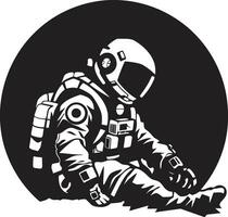 Null Schwere Forscher Astronaut Vektor Symbol Orbital Reisende schwarz Astronaut Emblem