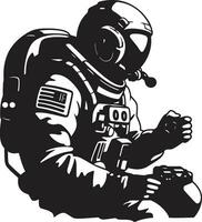 kosmisk explorer astronaut vektor emblem Plats pionjär svart hjälm logotyp ikon