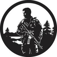 strategisk försvarare svart vektor arméman logotyp bekämpa förtrupp väpnad krafter emblem design