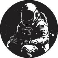 kosmisch Forscher Astronaut Vektor Emblem Raum Pionier schwarz Helm Logo Symbol