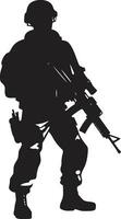 försvarare s lösa väpnad man svart emblem strategisk försvarare svart vektor arméman logotyp