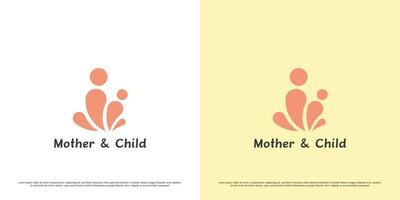 Mutter Kind Logo Design Illustration. Silhouette von Mutter Kind Sohn Tochter Neugeborene Eltern Familie Mensch Zuneigung Pflege Hoffnung. Symbol Symbol einfach sanft warm feminin elegant Sanft glücklich dankbar. vektor