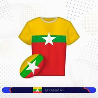 Myanmar Rugby Jersey mit Rugby Ball von Myanmar auf abstrakt Sport Hintergrund. vektor