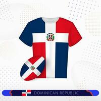 dominikanisch Republik Rugby Jersey mit Rugby Ball von dominikanisch Republik auf abstrakt Sport Hintergrund. vektor