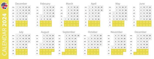 Kalender Vorlage zum 2024 Jahr, Vertikale Gitter Design. vektor
