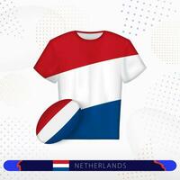 Niederlande Rugby Jersey mit Rugby Ball von Niederlande auf abstrakt Sport Hintergrund. vektor