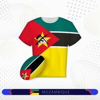 Mozambique Rugby Jersey mit Rugby Ball von Mozambique auf abstrakt Sport Hintergrund. vektor