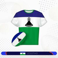 Lesotho Rugby Jersey mit Rugby Ball von Lesotho auf abstrakt Sport Hintergrund. vektor