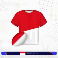 Monaco Rugby Jersey mit Rugby Ball von Monaco auf abstrakt Sport Hintergrund. vektor