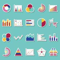 företag data grafer klistermärken ikoner. finansiell och marknadsföring diagram klistermärken. marknadsföra element punkt bar paj diagram diagram och grafer. företag infographic strömma ark diagram. platt ikoner uppsättning isolerat. vektor