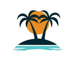tropisk ö med handflatan träd logotyp vektor