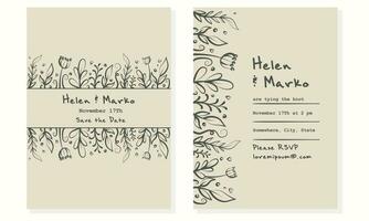 minimalistisch modisch Hochzeit Einladung Karte Design, schwarz Linie Zeichnung auf Beige Papier.stilvoll Einladung Vektor. vektor