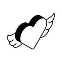 hjärta med vingar, ängel hjärta isometrisk vektor design, ikon av kärlek ängel