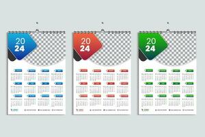 vägg kalender 2024 design mall, vecka börjar måndag, rena, elegant mall schema planerare, abstrakt grön, orange, blå lutning Färg lyx begrepp, lämplig för Hem skola, högskola kontor vektor