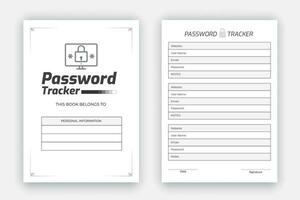 Lösenord tracker logga bok layout, kdp interiör mall till Lagra din personlig information, svart och vit papper påminnelse tidning interiör vektor
