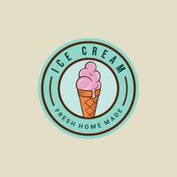 Eis Sahne Logo Vektor Emblem Illustration Vorlage Symbol Grafik Design. Essen gefroren Eis oder Gelateria Zeichen oder Symbol zum Geschäft Geschäft mit Kreis Abzeichen Karikatur Stil Konzept