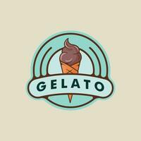 Eis Sahne Logo Vektor Emblem Illustration Vorlage Symbol Grafik Design. Essen gefroren Eis oder Gelateria Zeichen oder Symbol zum Geschäft Geschäft mit Kreis Abzeichen Karikatur Stil Konzept