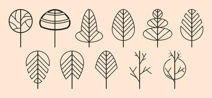 samling av enkel och minimalistisk träd illustrationer vektor