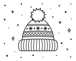 vinter- stickat hatt med pompom och prydnad. enda jul element för märka, gåva, hälsning kort. isolerat vektor illustration.