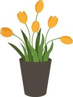 Vektor Illustration von Gelb Tulpen Strauß im grau Vase