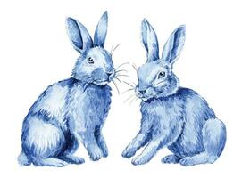 Ostern Hase, Jahrgang Stil Aquarell Zeichnung, Blau Hase vektor