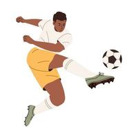 fotboll spelare i verkan isolerat på vit bakgrund. platt vektor illustration