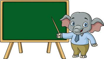 söt lärare elefant tecknad serie med svarta tavlan vektor