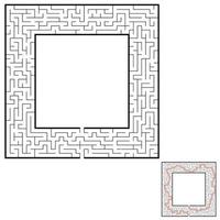 abstraktes quadratisches Labyrinth. Spiel für Kinder. Puzzle für Kinder. Labyrinth Rätsel. flache Vektorillustration lokalisiert auf weißem Hintergrund. mit Antwort. mit Platz für Ihr Bild. vektor