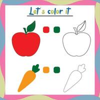 färg kalkylblad för småbarn. tryckbar pedagogisk färg sida för ungar. vektor illustrationer.