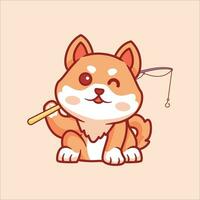 söt shiba inu fiske tecknad serie illustration vektor