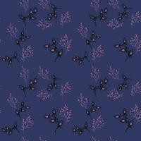 abstrakt stilisiert Blumen- Geäst nahtlos Muster. einfach winzig Blätter Geäst auf ein dunkel Blau Hintergrund. Vektor Hand gezeichnet. Design zum Mode, Textil, Stoff, Hintergrund, Oberfläche Design