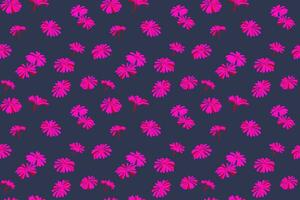 sömlös mönster med platt kreativ blommor på en mörk blå bakgrund. vektor hand dragen skiss klotter. enkel, retro bakgrund med ditsy rosa blommig. design för mode, tyg, tapet.