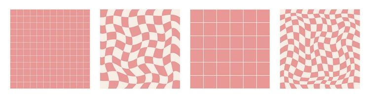 häftig sömlös mönster uppsättning, kort, affischer, bakgrunder. trendig retro 60s 70s stil. vektor illustration i rosa färger