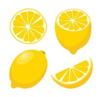 citron- uppsättning. citron- ikoner, hela och skivad, isolerat på en vit bakgrund. citron- logotyp. vektor illustration.