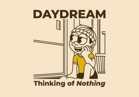 dagdröm, tänkande av ingenting. en pojke bär en mössa var dagdrömma förbi de fönster vektor