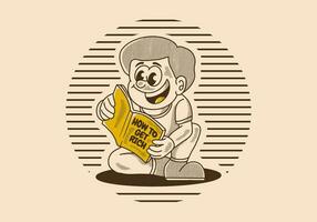 Jahrgang Illustration von ein Junge lesen ein Buch vektor