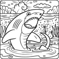 sida av de barn färg bok. Färg tecknad serie haj. haj färg sidor vektor