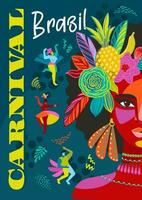 affisch med porträtt av kvinna i Brasilien karneval utrusta. vektor abstrakt illustration. design för karneval begrepp och Övrig använda sig av