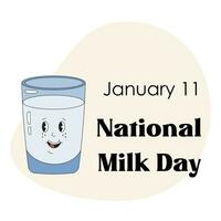 National Milch Tag auf Januar 11- süß Vektor Charakter Glas von Milch. perfekt zum Gruß Karte, Poster, Sozial Medien, Medien Ressourcen.