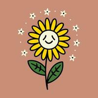 häftig blomma tecknad serie tecken. rolig Lycklig daisy med ögon och leende. klistermärke packa i trendig retro trippy stil. isolerat vektor illustration.