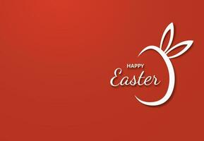 vykort med påsk kanin öron skära ut av vit papper på en röd bakgrund. Lycklig påsk. vektor illustration.