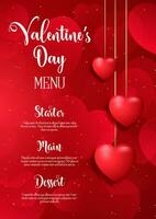 Valentinsgrüße Tag Speisekarte Design mit rot Herzen Hintergrund vektor