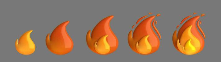 uppsättning ikon 3d brand flamma ikon isolerat på grei bakgrund. illustration i tecknad serie plast style.vector illustration vektor