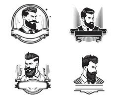 Friseur Embleme einstellen Silhouette Hand gezeichnet. Schönheit Industrie, Vektor Illustration