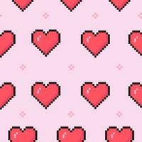 Valentinstag Tag Pixel Herz Muster, retro Video Spiel Stil, nahtlos Muster zum Hintergrund, Verpackung Papier, Stoff und mehr, Vektor Illustration