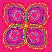 Vektor abstrakt Muster im das bilden von farbig Kreise und wellig Linien auf ein Rosa Hintergrund