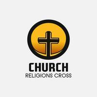 kyrka korsa logotyp. enkel religion vektor design. isolerat med mjuk bakgrund.