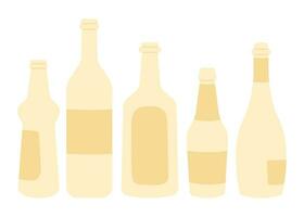 uppsättning av tömma alkohol flaskor. enkel platt vektor illustration.