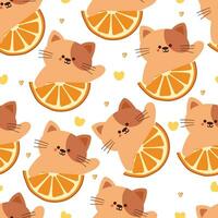 sömlös mönster tecknad serie katt med orange. söt djur- tapet för textil, gåva slå in papper vektor